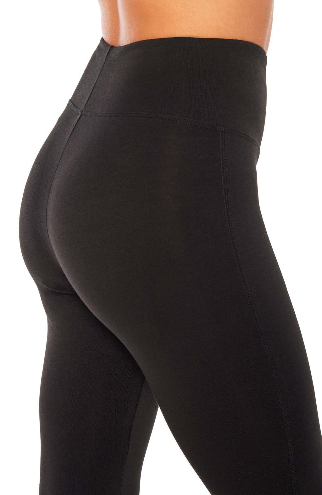 Camille Tummy Control Leggings, alternate angle view, showing visible design features and texture of the stretch knit fabric.. #color_black