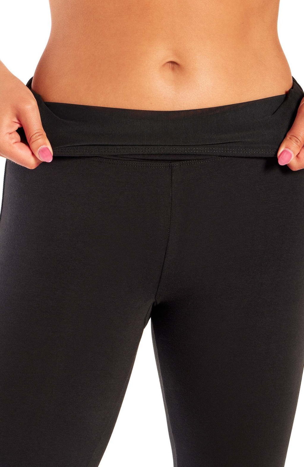 Camille Tummy Control Leggings, alternate angle view, showing visible design features and texture of the stretch knit fabric.. #color_black