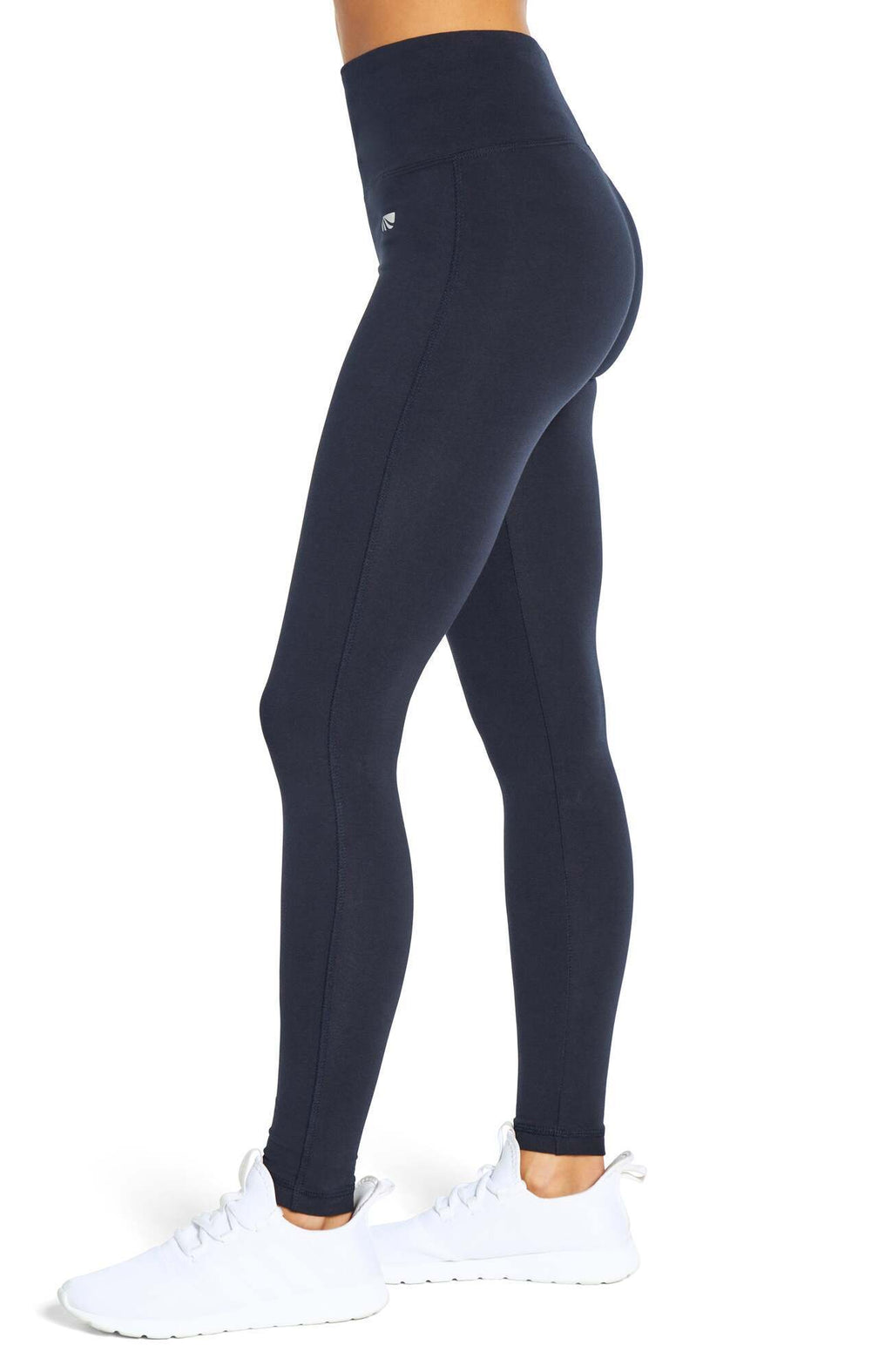 Camille Tummy Control Leggings, alternate angle view, showing visible design features and texture of the stretch knit fabric.. #color_midnight-blue