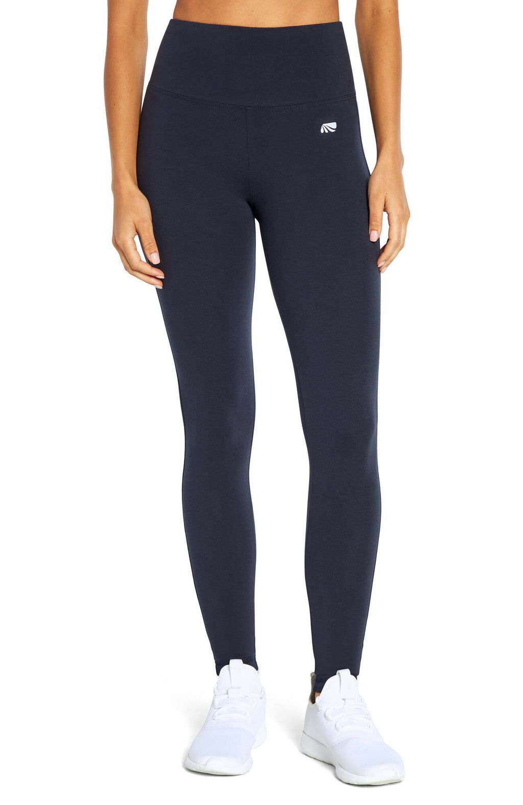 Camille Tummy Control Leggings, alternate angle view, showing visible design features and texture of the stretch knit fabric.. #color_midnight-blue