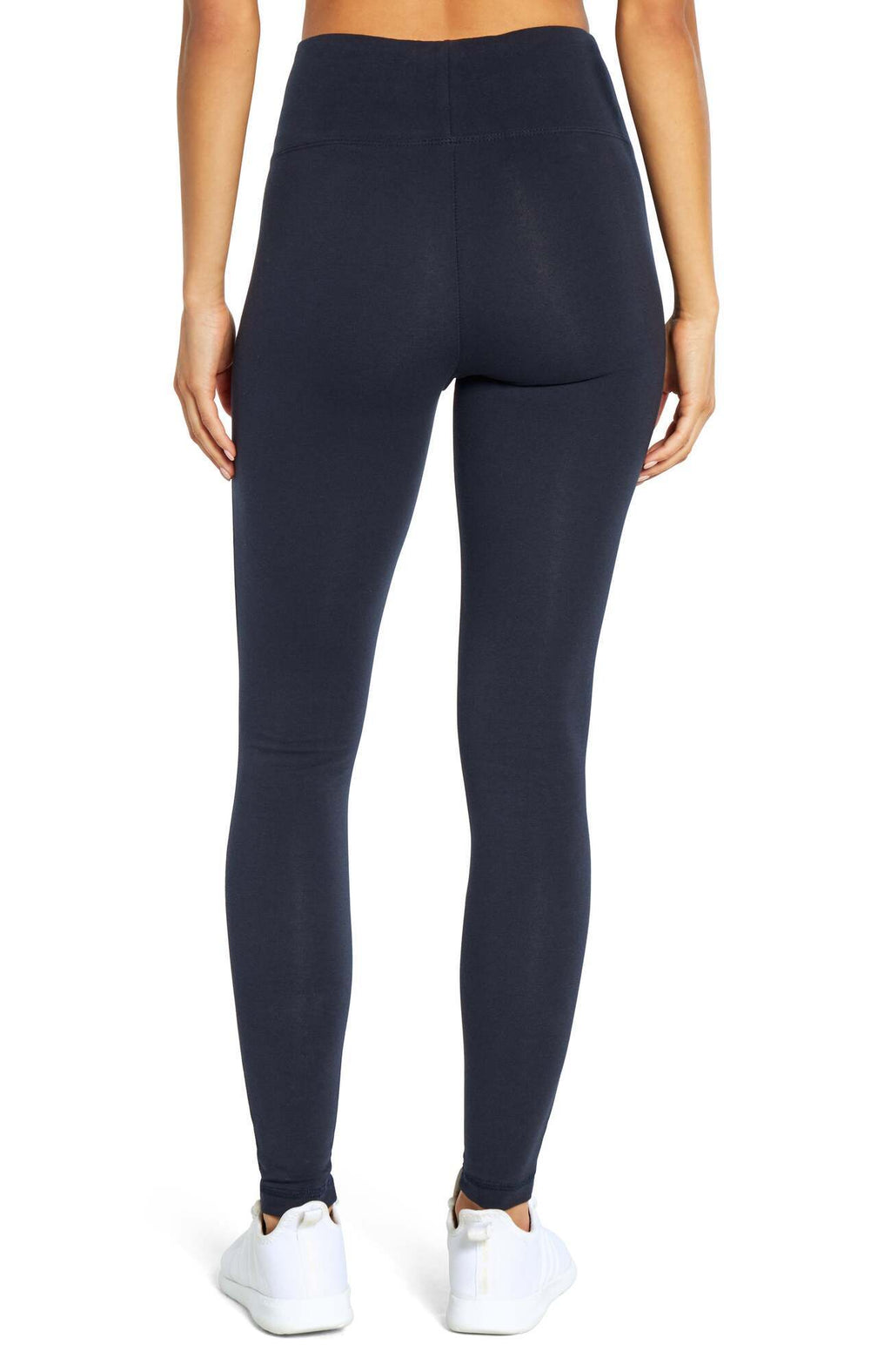 Camille Tummy Control Leggings, alternate angle view, showing visible design features and texture of the stretch knit fabric.. #color_midnight-blue