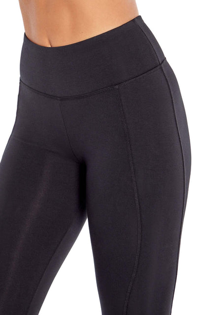 Carrie Slimming Capri, alternate angle view, showing visible design features and texture of the soft knit fabric.. 