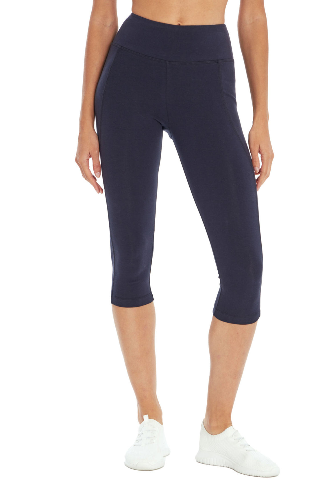 Carrie Slimming Capri, front view, showing visible design features and texture of the soft knit fabric..