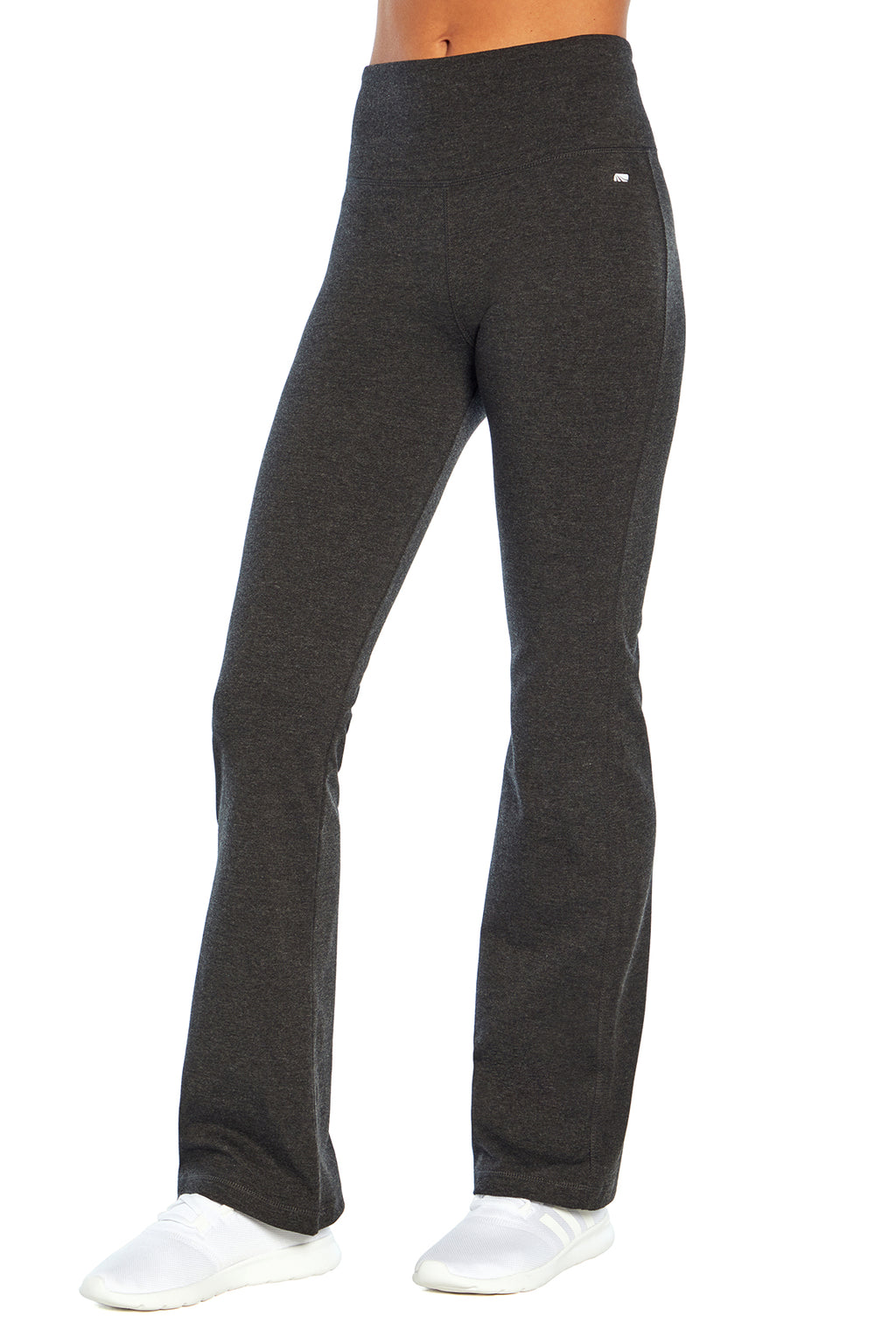 Carrie Tummy Control 32" Pants, front view, showing visible design features and texture of the durable stretch fabric.. #color_heathered-charcoal