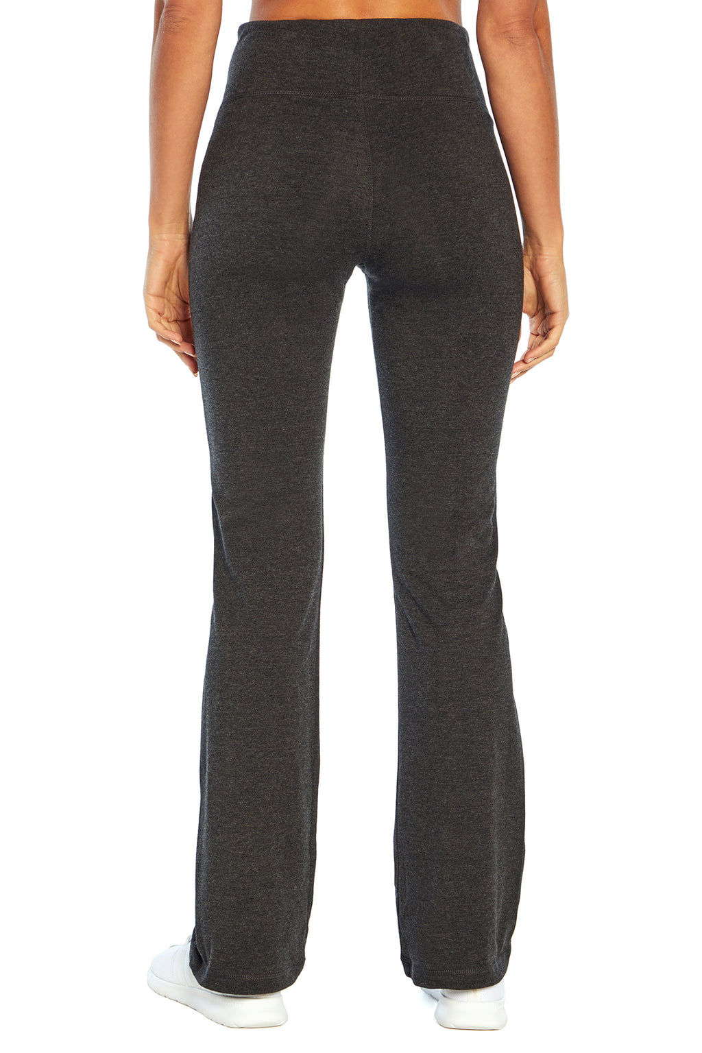 Carrie Tummy Control 32" Pants, close-up view of fabric and stitching, showing visible design features and texture of the durable stretch fabric.. #color_heathered-charcoal