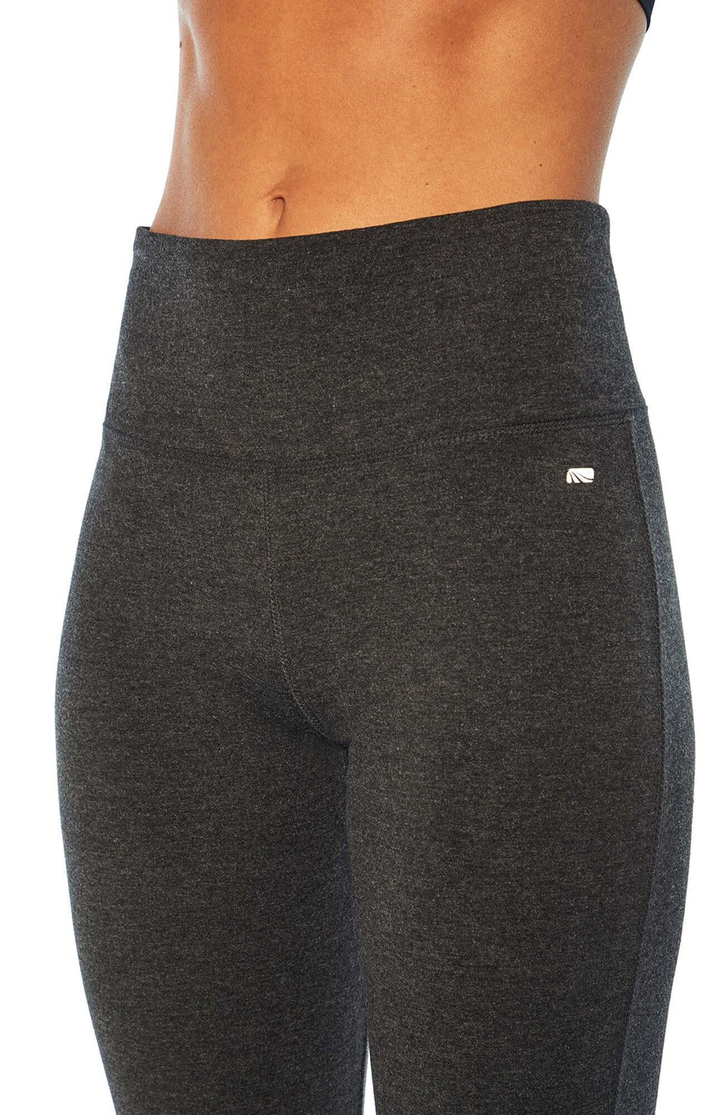 Carrie Tummy Control 32" Pants, alternate angle view, showing visible design features and texture of the durable stretch fabric.. #color_heathered-charcoal