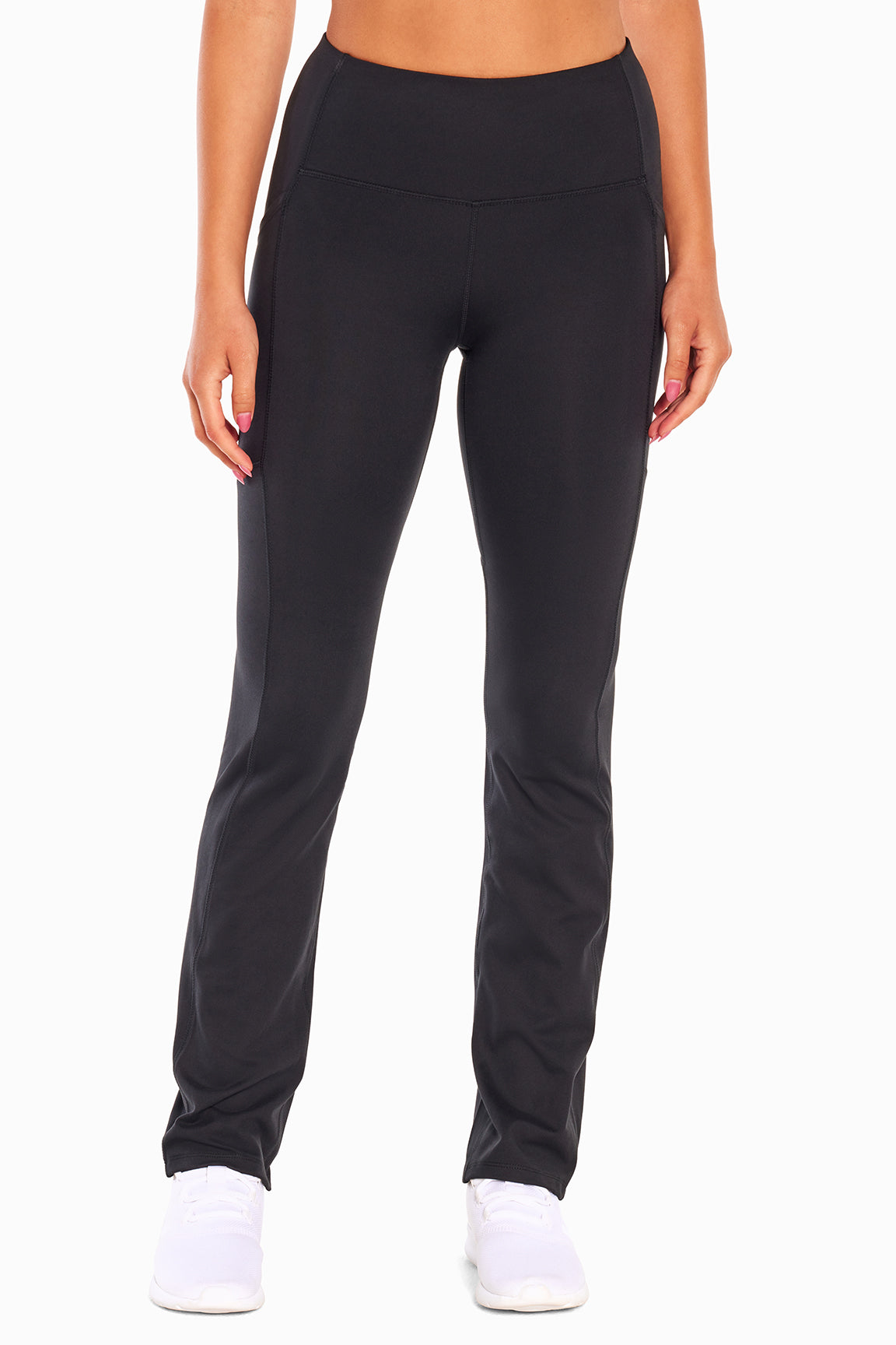 Della Pant - Black, alternate angle view, showing visible design features and texture of the durable stretch fabric.. 