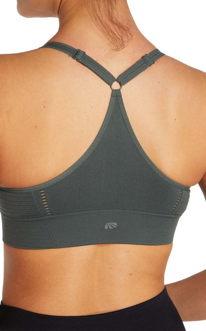 2 Pack Mary Jane Seamless Sports Bra - Urban Chic White, back view, showing visible design features and texture of the soft knit fabric.. 