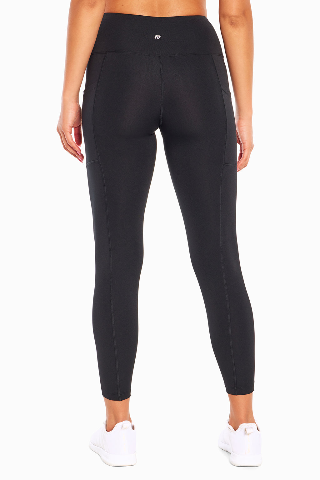 High Rise Side Pocket Ankle Legging - Black, back view, showing visible design features and texture of the stretch knit fabric.. #color_black