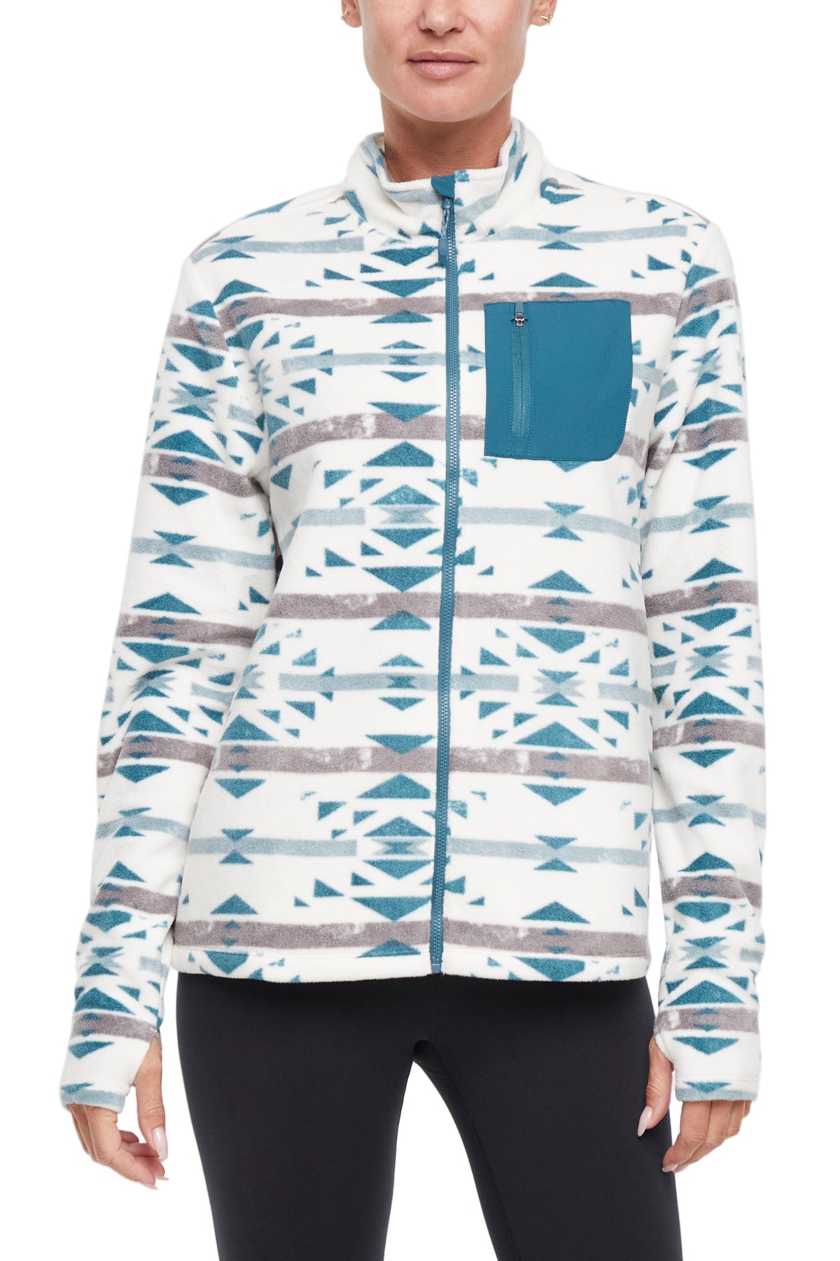Treeline Fleece Jacket - Green Heron Native Geo Distressed – Marika
