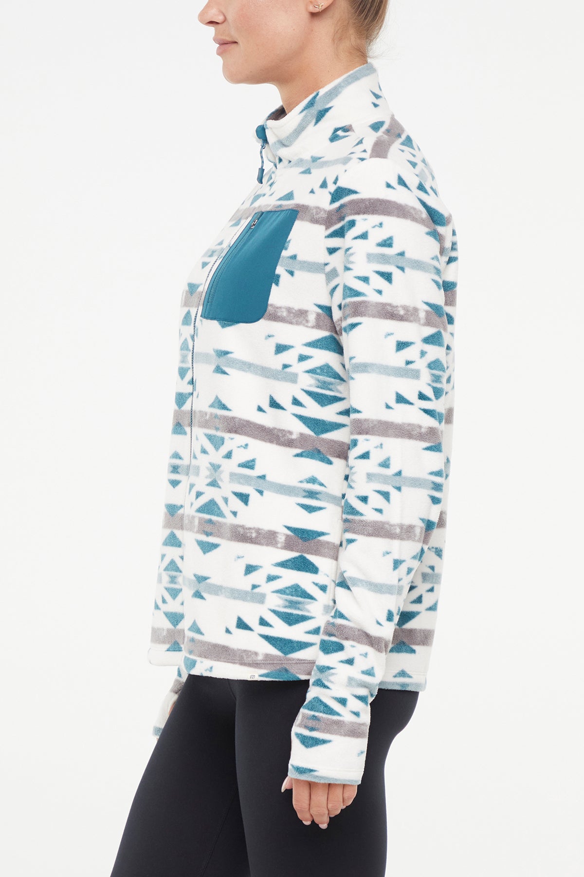 Treeline Fleece Jacket - Green Heron Native Geo Distressed – Marika