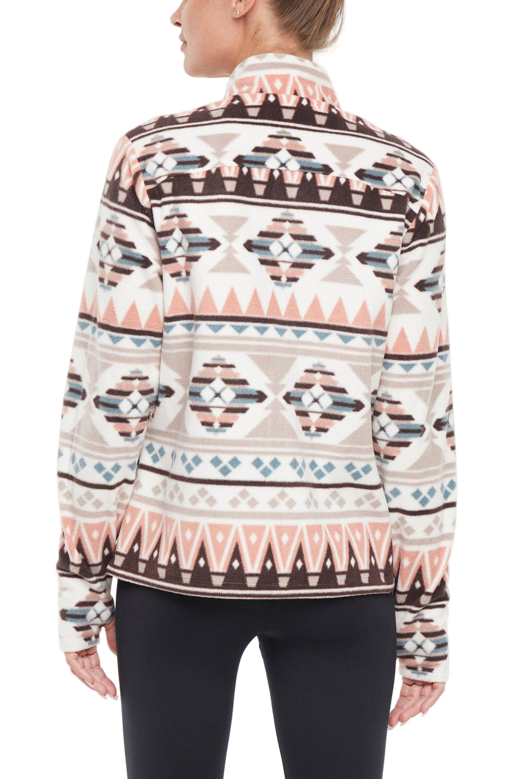 Treeline Fleece Jacket - Cameo Brown Geo Tapestry, side view showing pocket placement, showing visible design features and texture of the smooth. #color_cameo-brown-geo-tapestry