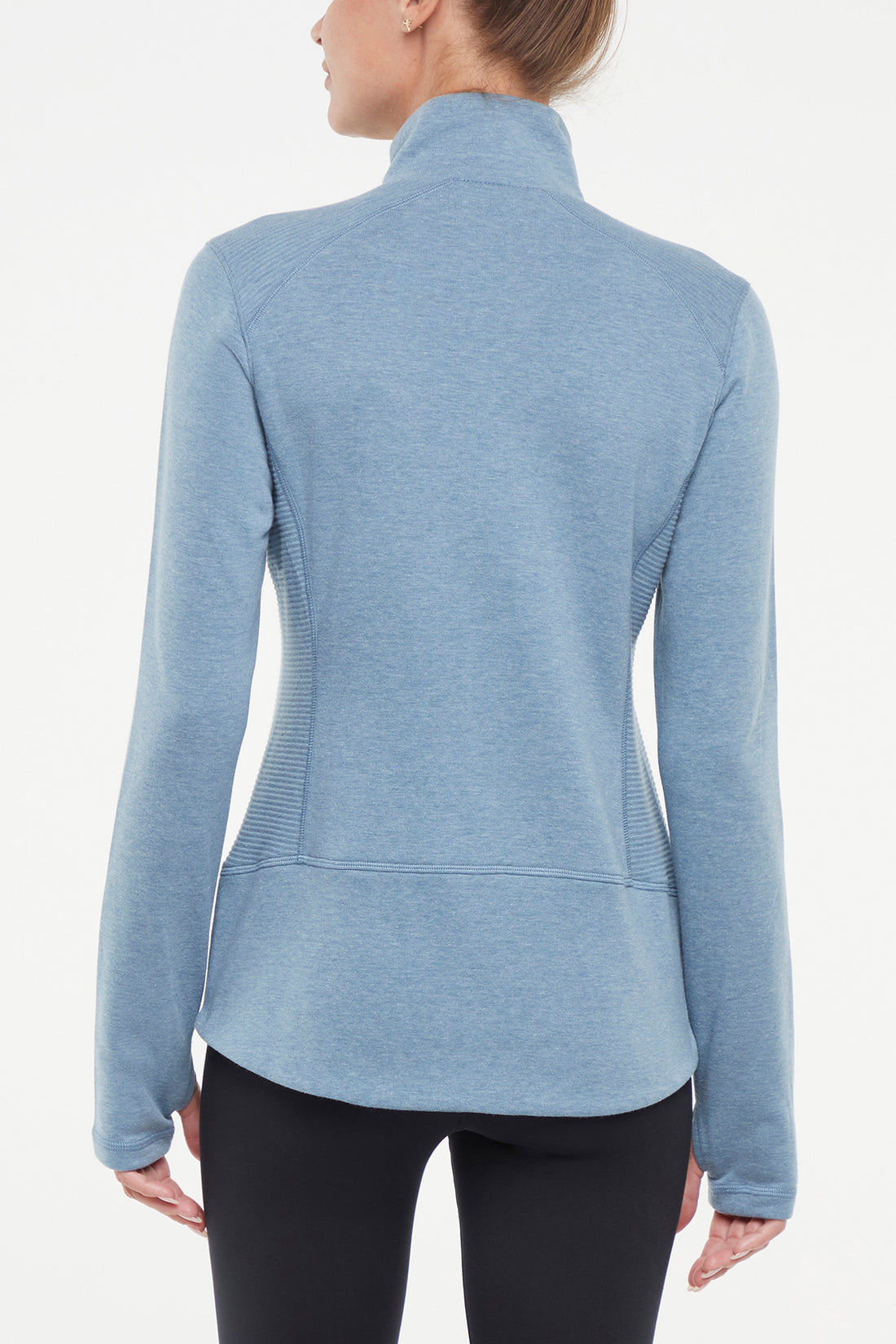 Journey Full Zip Jacket, alternate angle view, showing visible design features and texture of the smooth woven fabric.. 