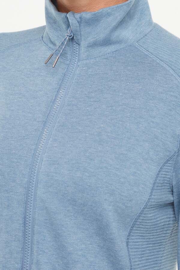 Journey Full Zip Jacket, alternate angle view, showing visible design features and texture of the smooth woven fabric.. 