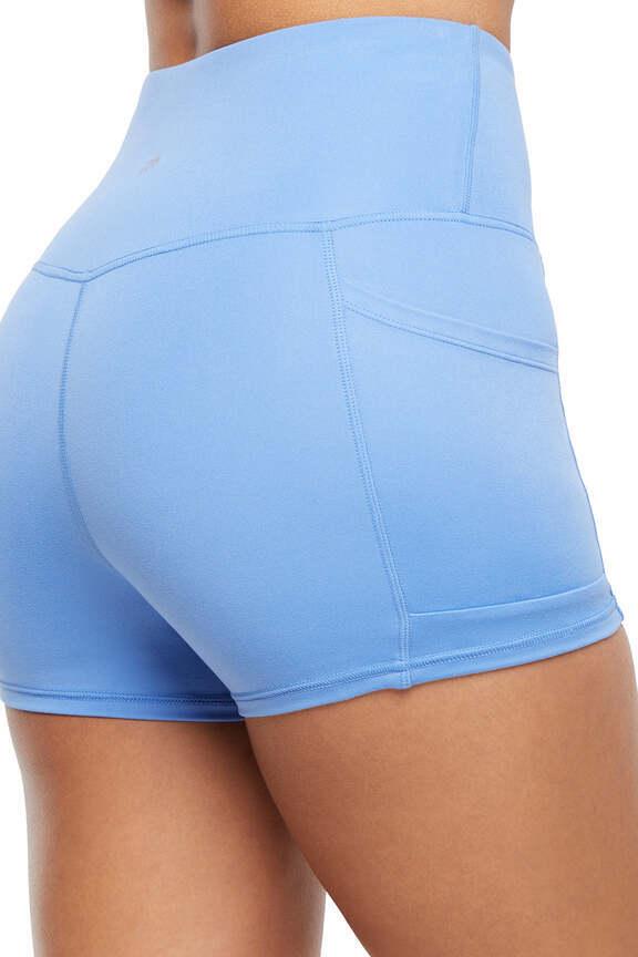 Becca Hottie Short, alternate angle view, showing visible design features and texture of the soft knit fabric.. #color_granada-sky
