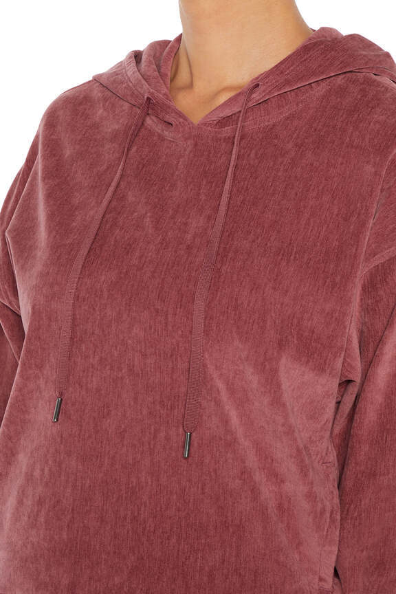Ruth Hoodie, alternate angle view, showing visible design features and texture of the soft fleece fabric.. 