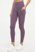 Riley Side Pocket Legging - Heather Plum Perfect, front view, showing visible design features and texture of the stretch knit fabric.. 