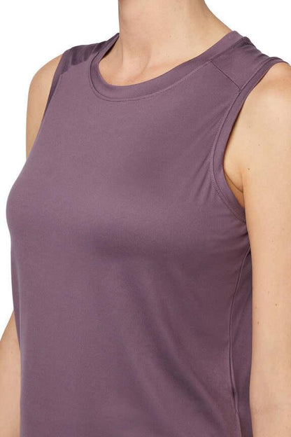 Mili Tank, alternate angle view, showing visible design features and texture of the soft knit fabric.. 