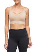 2 Pack London Seamless Sports Bra - Tuffet Black Coffee, front view, showing visible design features and texture of the soft knit fabric.. #color_tuffet-black-coffee