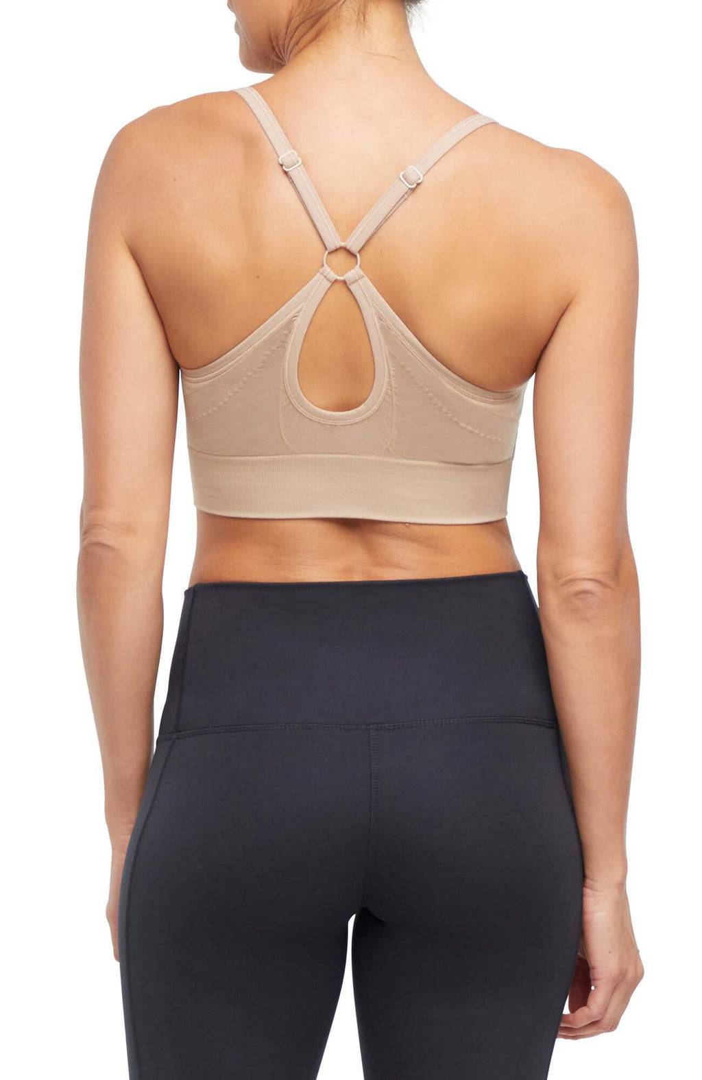 2 Pack London Seamless Sports Bra - Tuffet Black Coffee, alternate angle view, showing visible design features and texture of the soft knit fabric.. #color_tuffet-black-coffee