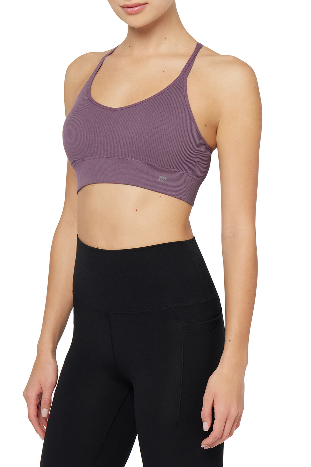 2 Pack Annie Seamless Sports Bra, alternate angle view, showing visible design features and texture of the soft knit fabric.. #color_vintage-violet-gardenia