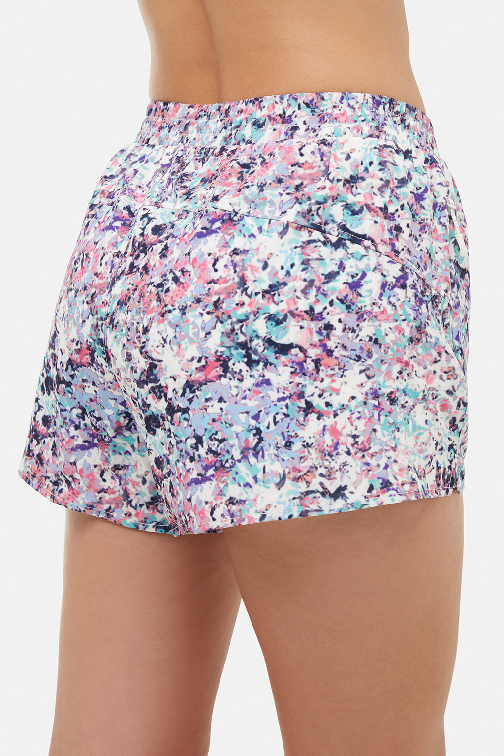 Victoria Short - Pink Flambe Digital Pieces, close-up view of fabric and stitching, showing visible design features and texture of the soft knit.