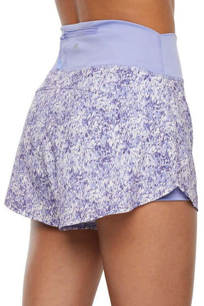 Becca Short, alternate angle view, showing visible design features and texture of the soft knit fabric.. 