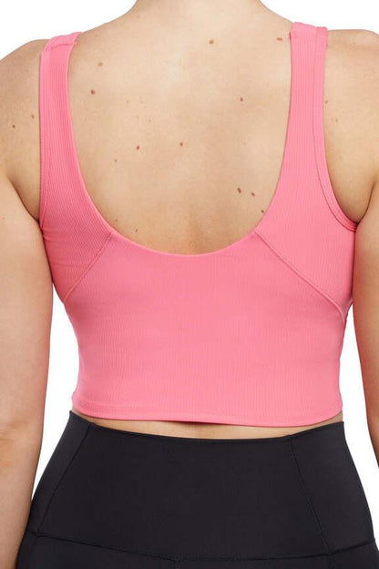 Cate Rib Long Sports Bra, alternate angle view, showing visible design features and texture of the soft knit fabric.. 