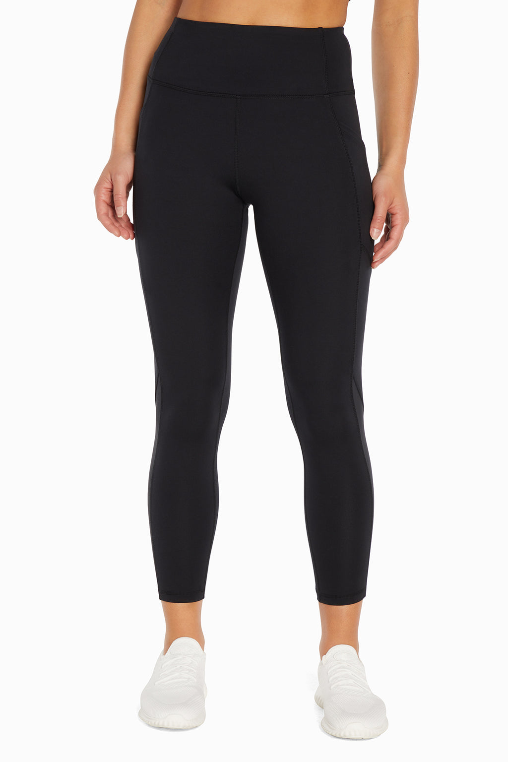 Kira Side Pocket Ankle Legging - Black, alternate angle view, showing visible design features and texture of the stretch knit fabric.. #color_black