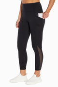 Kira Side Pocket Ankle Legging - Black, front view, showing visible design features and texture of the stretch knit fabric.. #color_black