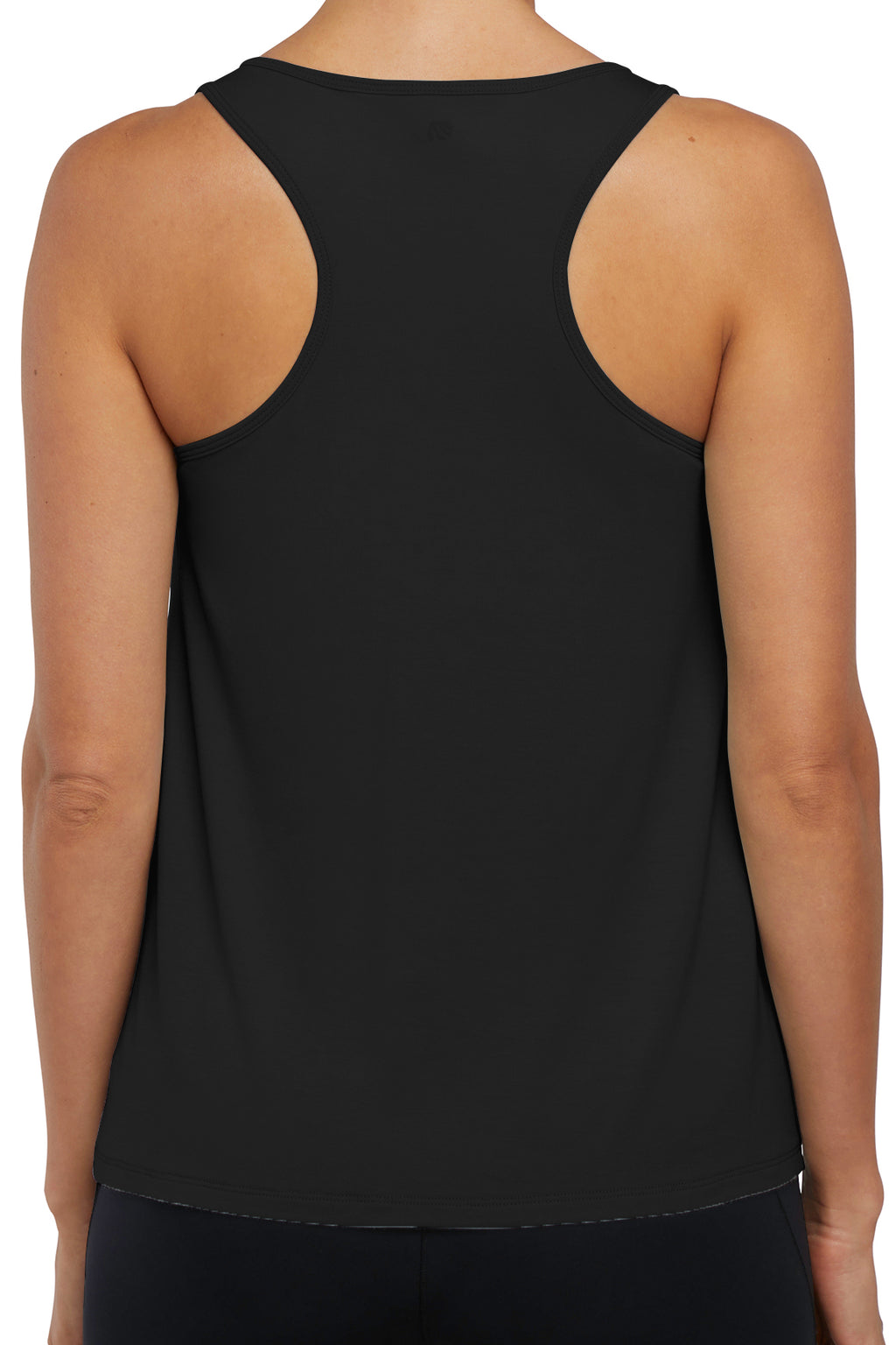 Anaya 2-Layer Tank, side view showing pocket placement, showing visible design features and texture of the soft knit fabric.. #color_black