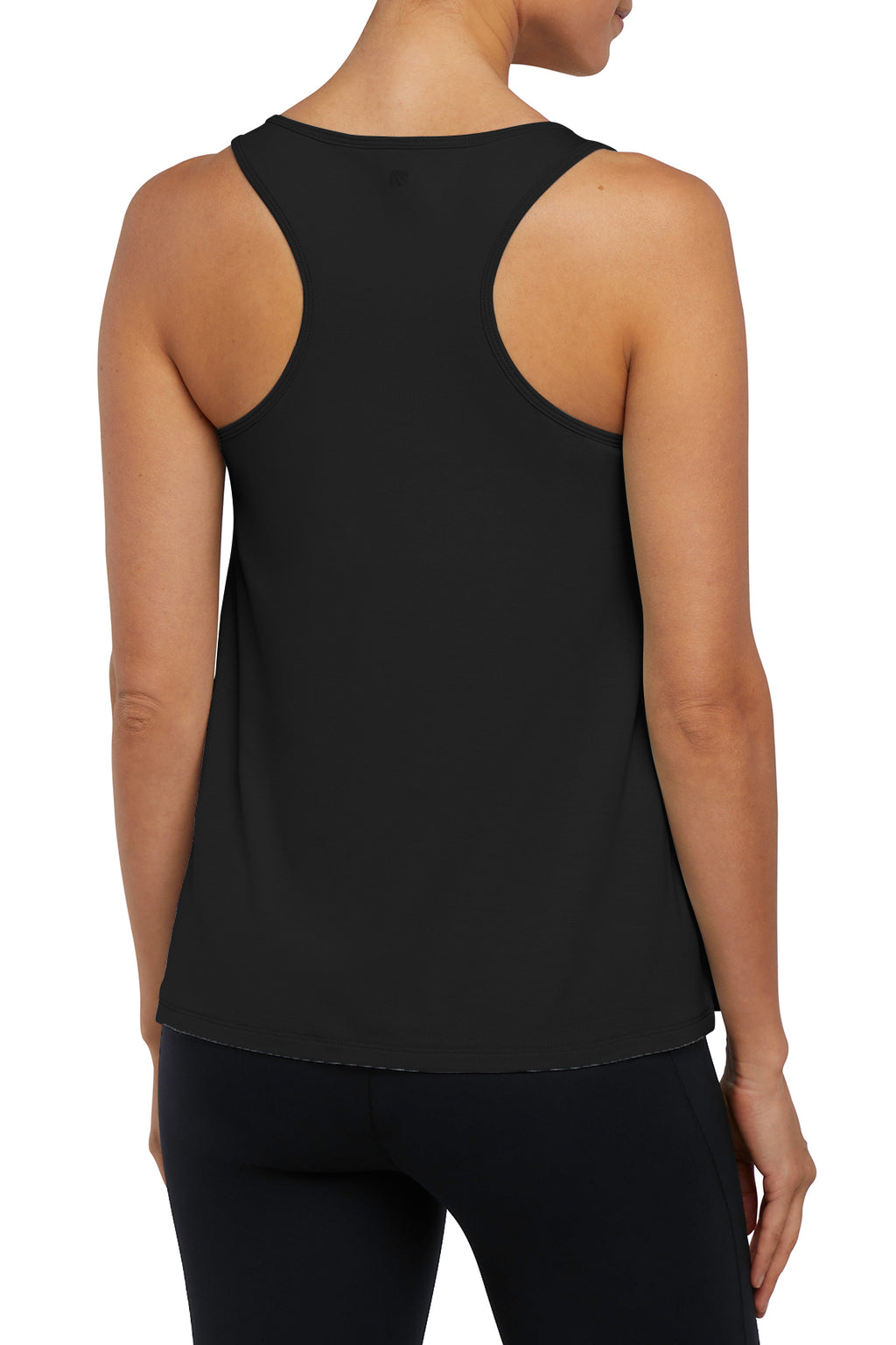 Anaya 2-Layer Tank, alternate angle view, showing visible design features and texture of the soft knit fabric.. #color_black