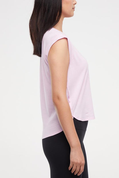 Leona Short Sleeve Top, alternate angle view, showing visible design features and texture of the soft knit fabric.. 