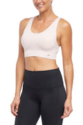Addie Seamless Sports Bra, front view, showing visible design features and texture of the soft knit fabric.. #color_hushed-violet