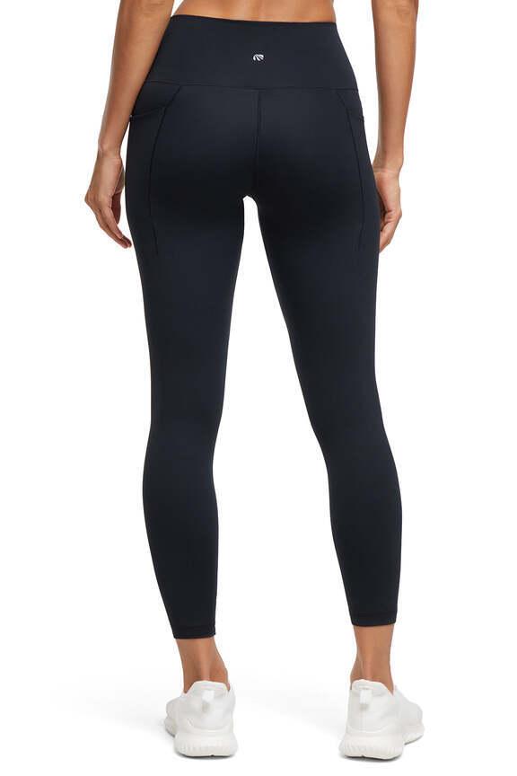 Kate Side Pocket Legging, alternate angle view, showing visible design features and texture of the stretch knit fabric.. #color_black
