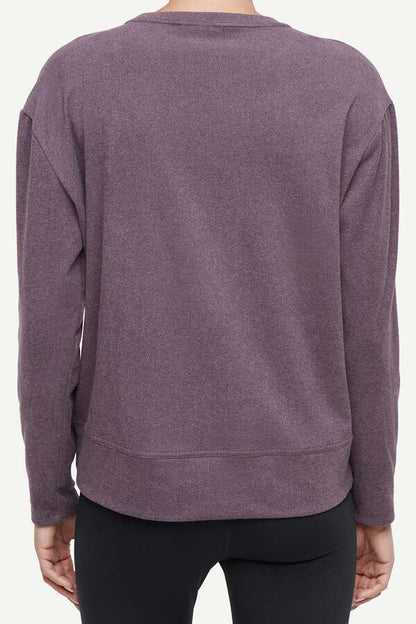 Riley Pullover, alternate angle view, showing visible design features and texture of the soft knit fabric.. 