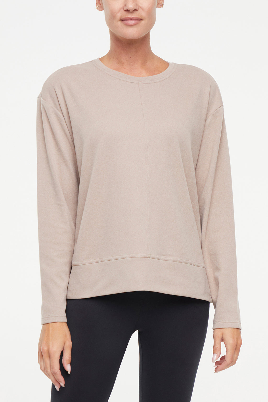 Riley Pullover, alternate angle view, showing visible design features and texture of the soft knit fabric.. #color_heather-atmosphere