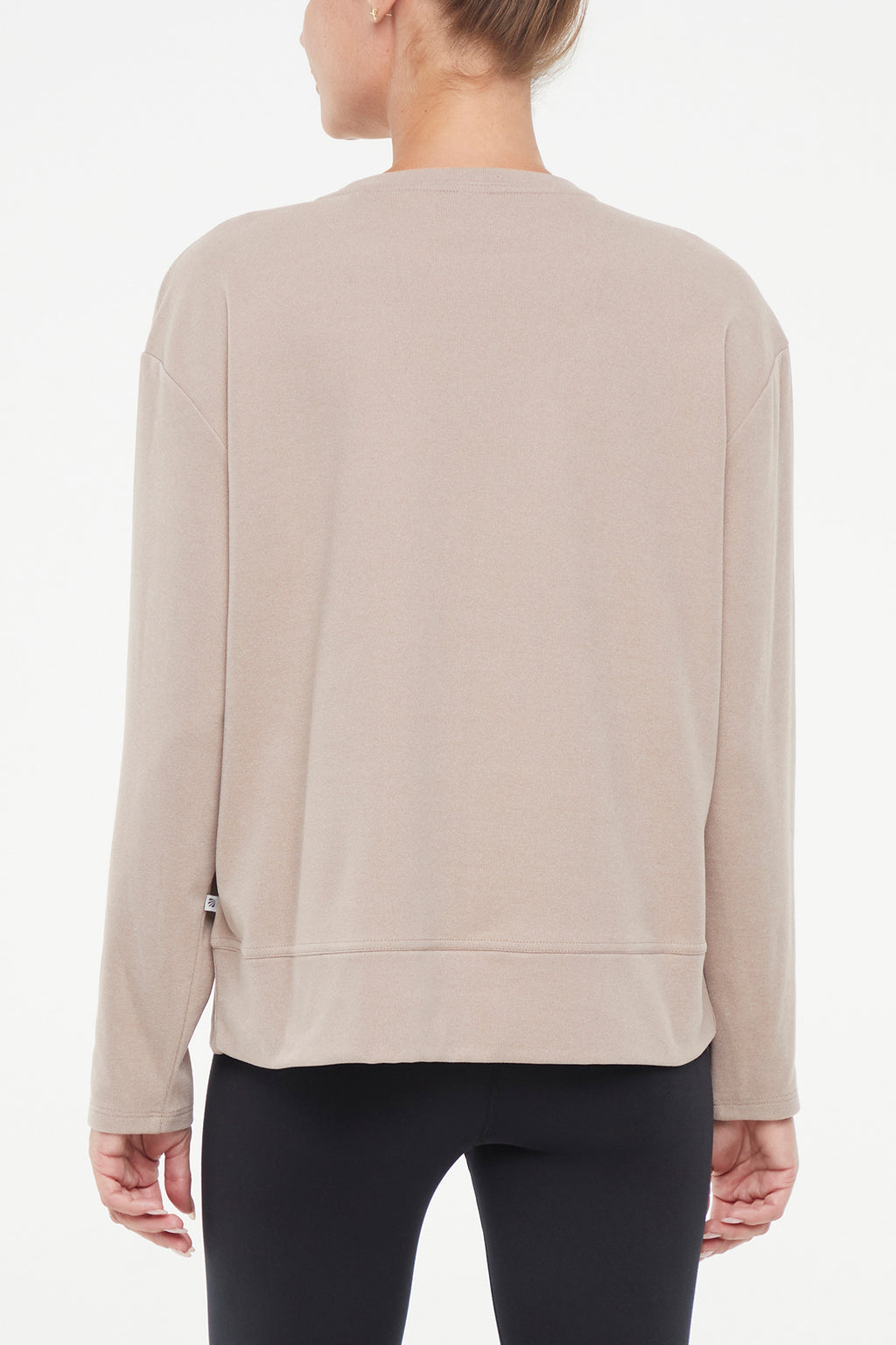 Riley Pullover, alternate angle view, showing visible design features and texture of the soft knit fabric.. #color_heather-atmosphere