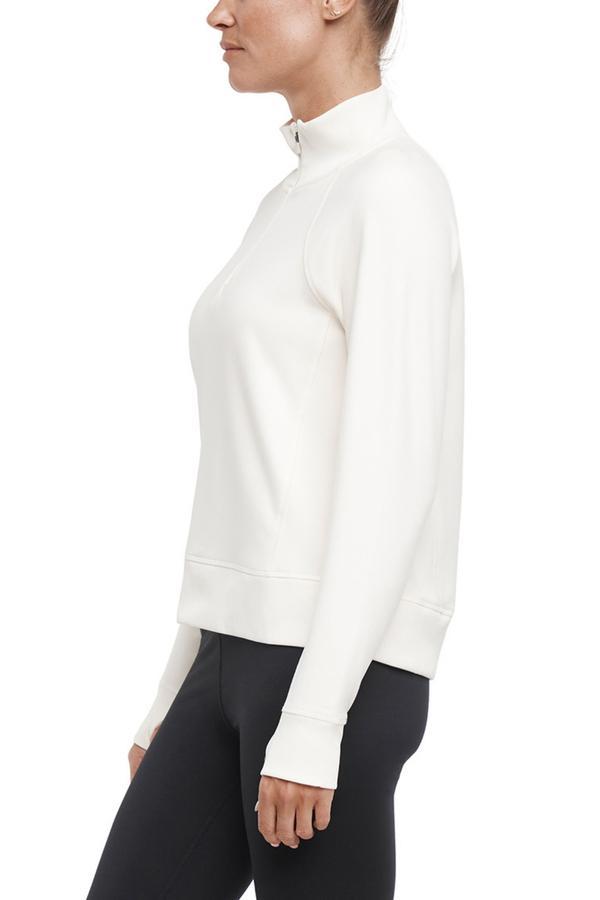 Mia 1/4 Zip Pullover, alternate angle view, showing visible design features and texture of the soft knit fabric.. 