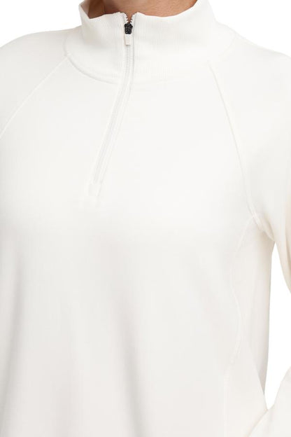 Mia 1/4 Zip Pullover, alternate angle view, showing visible design features and texture of the soft knit fabric.. 