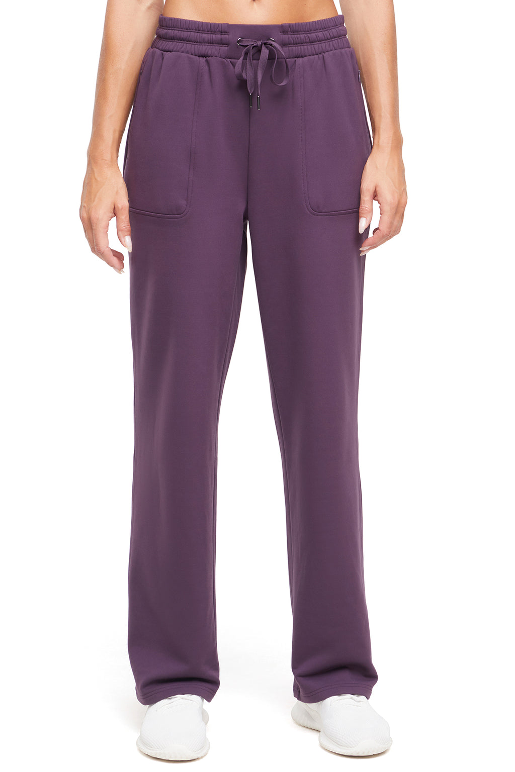 Mia Pant, back view, showing visible design features and texture of the durable stretch fabric.. #color_plum-perfect