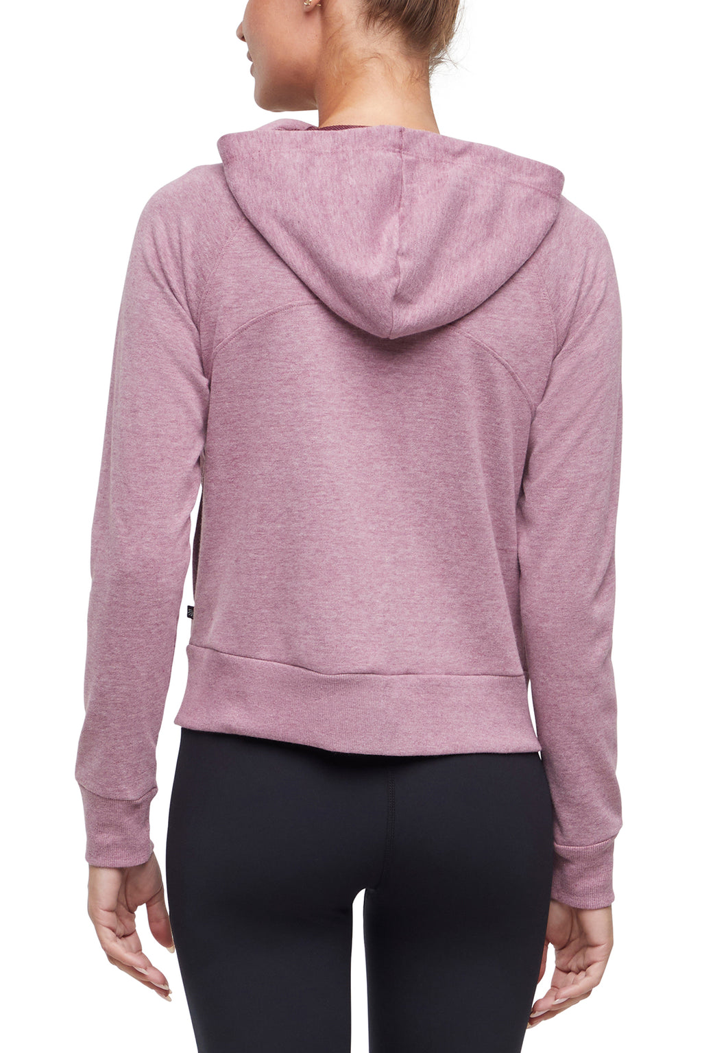 Lyla Jacket, side view showing pocket placement, showing visible design features and texture of the smooth woven fabric.. #color_heather-fig