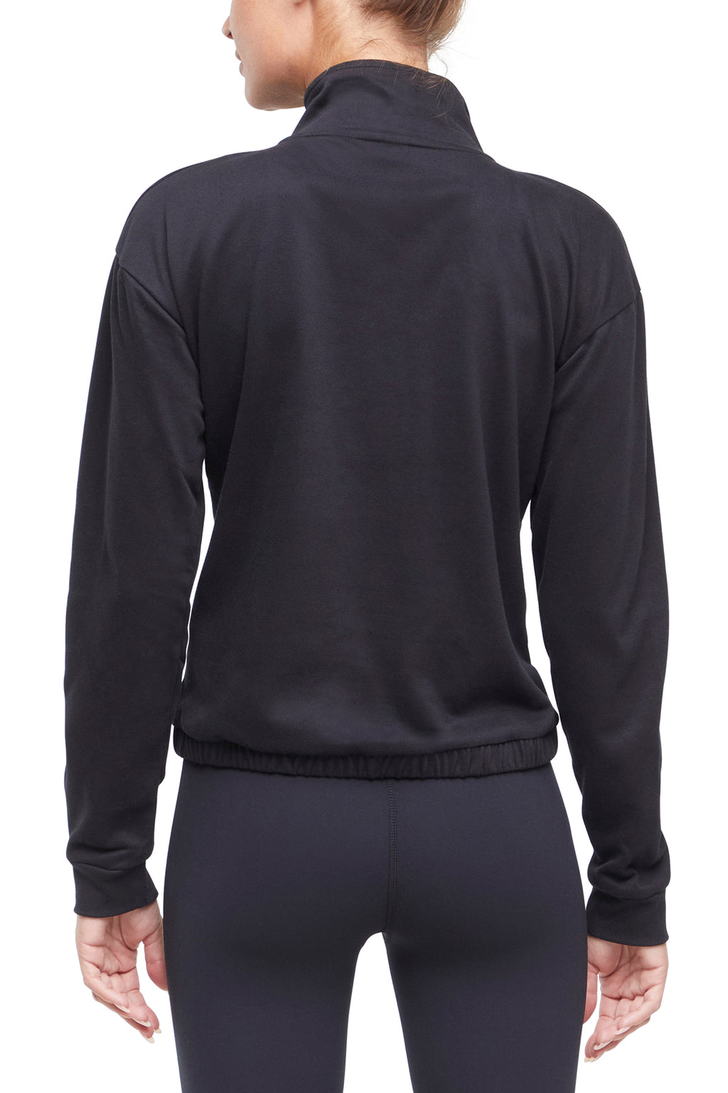 Lyla 1/2 Zip Pullover, alternate angle view, showing visible design features and texture of the soft knit fabric.. #color_black