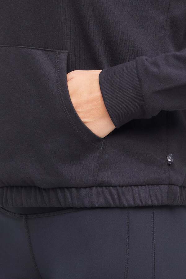Lyla 1/2 Zip Pullover, alternate angle view, showing visible design features and texture of the soft knit fabric.. #color_black
