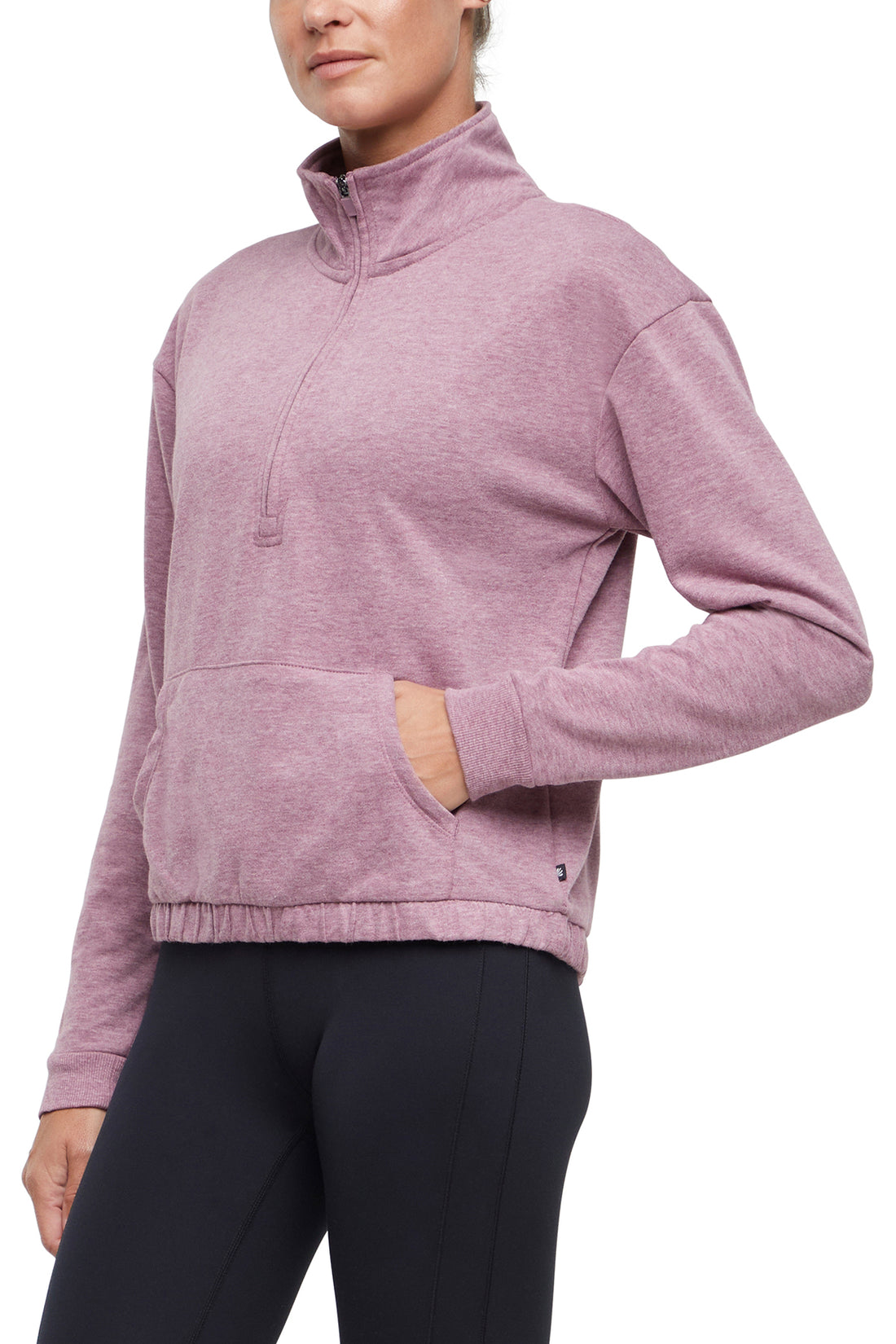 Lyla 1/2 Zip Pullover, alternate angle view, showing visible design features and texture of the soft knit fabric.. 