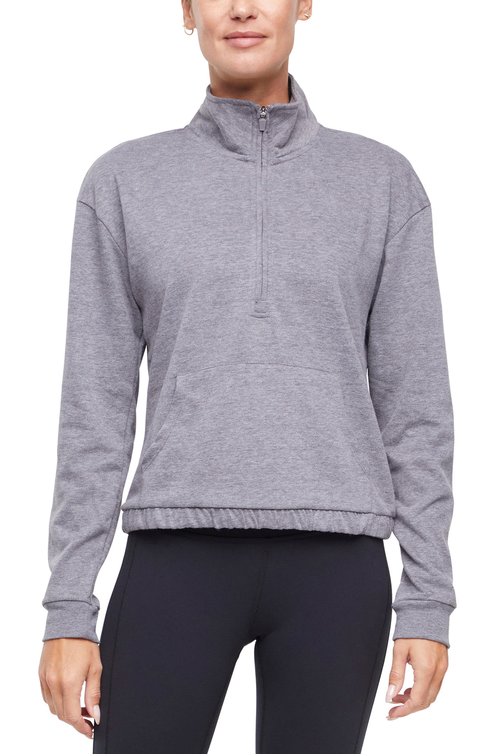 Lyla 1/2 Zip Pullover, alternate angle view, showing visible design features and texture of the soft knit fabric.. #color_heather-charcoal