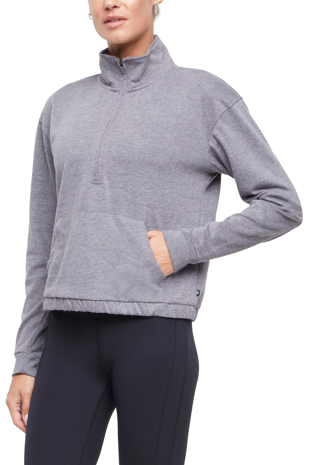 Lyla 1/2 Zip Pullover, front view, showing visible design features and texture of the soft knit fabric.. #color_heather-charcoal