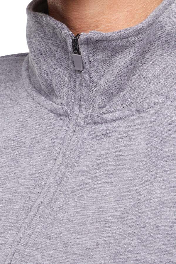Lyla 1/2 Zip Pullover, back view, showing visible design features and texture of the soft knit fabric.. #color_heather-charcoal
