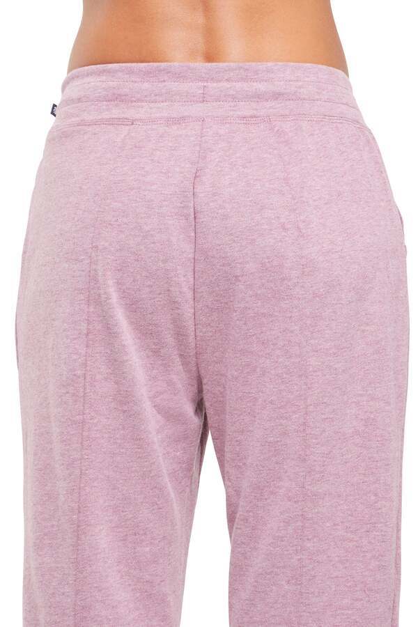 Lyla Mid Calf Capri, alternate angle view, showing visible design features and texture of the soft knit fabric.. #color_heather-fig