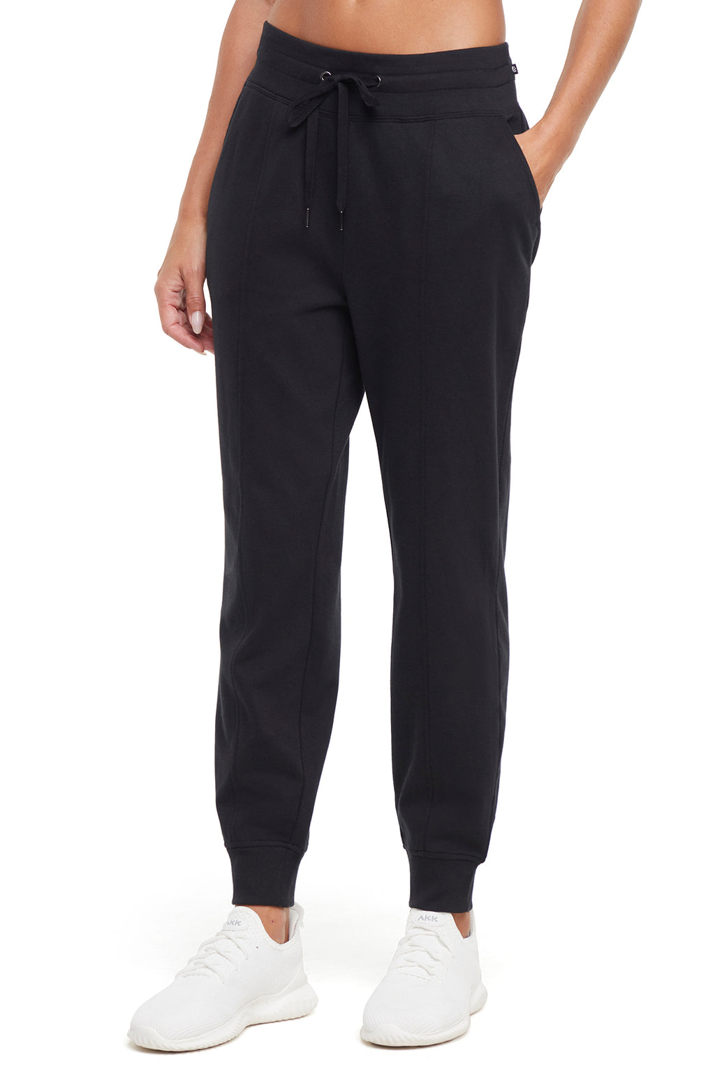 Lyla Jogger, alternate angle view, showing visible design features and texture of the soft knit fabric.. #color_black